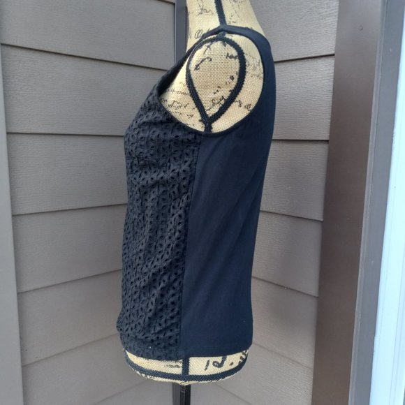 Woolovers Black Embroidered Eyelet Cotton Tank Top - Picture 4 of 13